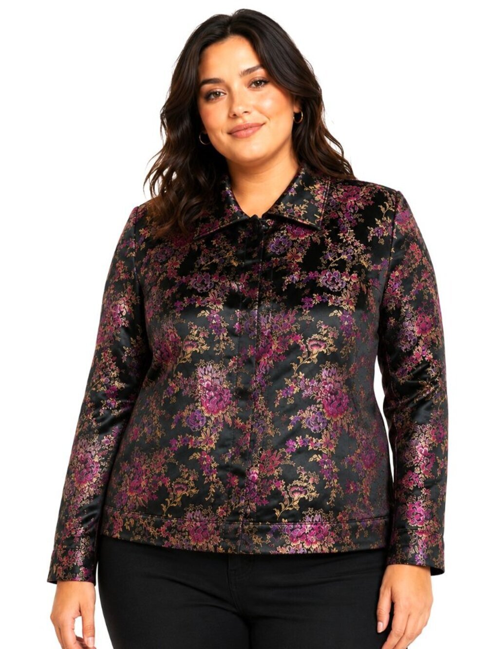 AKS Magenta Pink Black Chinese Brocade Jacket